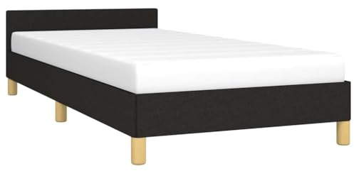 vidaXL Bettgestell mit Kopfteil Polsterbett Bett Bettrahmen Einzelbett Lattenrost Stoffbett Schlafzimmerbett Schlafzimmermöbel Schwarz 90x190cm Stoff