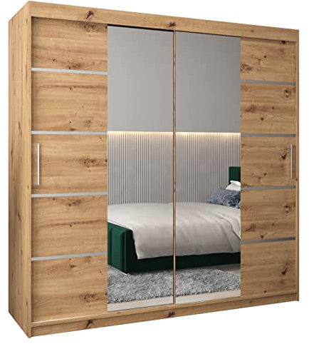 ABIKSMEBLE Armoire Verona 4 Avec Porte Coulissante Miroir - Dressing Adulte - Penderie Vêtement - Garde Robe - Placard - Closet