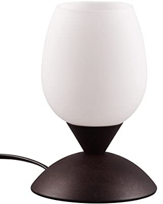 Reality Leuchten Tischleuchte Cup II R59441024, Metall Rostfarbig, Glas weiß, exkl. 1x E14, On/Off Touch