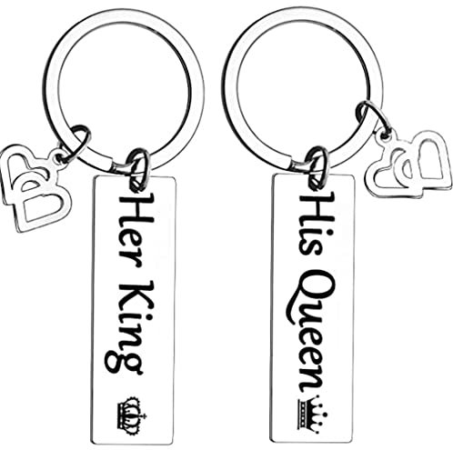 2-teiliger Paar Schlüsselanhänger mit Gravur His Queen Her King Anhänger Liebe Geschenke Edelstahl Schlüsselbund Keychain Seine Königin, Ihr König, Geschenk für Mann, Frau, Eltern