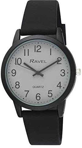 Ravel - Unisex Silikonuhr mit schwarzem Gehäuse - Analog Quarz - R1814.3 - Schwarz/Grau Zifferblatt
