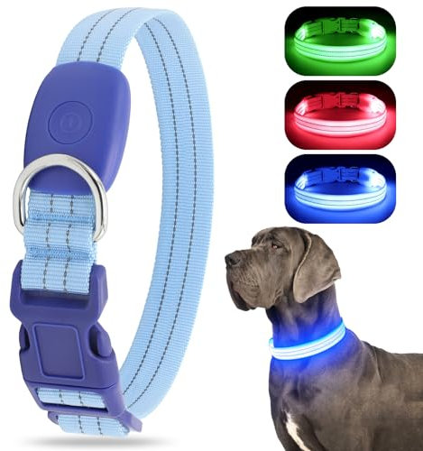 LED Leuchtend Hundehalsband, USB wiederaufladbar, wasserdicht, blinkendes Halsband, leuchtet im Dunkeln, für kleine, mittelgroße und große Hunde, verstellbar, Sicherheit für die Nacht