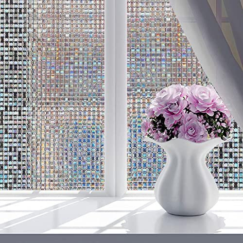 YORKING Window Glass Film 3D Window Film Decoration Privacy Static Sticker Glass Sticker Decorative Non-Adhesive Glass Door Sticker Three-Dimensional Refraction Window Film Mosaic Cube-60x200cm