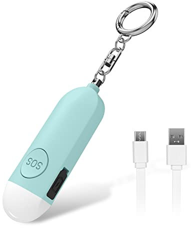 Ninonly Alarma Personal para Defensa Personal, Alarma de Violación con 130 dB y Luz LED, para Mujeres, Mayores y Niños, Recargable, Verde