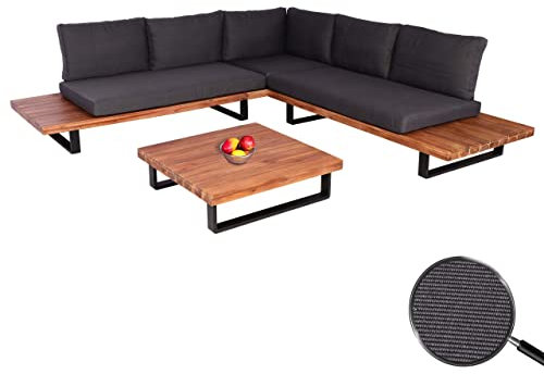 Mendler Garten-Garnitur HWC-H54, Garnitur Sitzgruppe Lounge-Set, Spun Poly Akazie Holz FSC® Alu - braun, Polster dunkelgrau