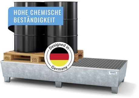 Auffangwanne classic-line aus Stahl für 3 Fässer, verzinkt, unterfahrbar, m. Gitterrost,815x2010x355