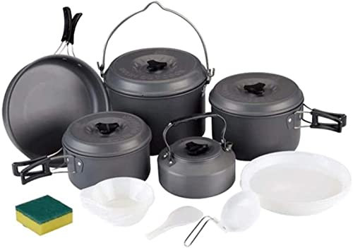 KRIADO Camping Geschirr Set Camping-Kochgeschirr-Set, Aluminium-Topf, Pfanne, Topf, Wasserkocher, Kochgeschirr-Set, Rucksack-Pfannen, Kochgeschirr-Set für 6–7 Personen Outdoor