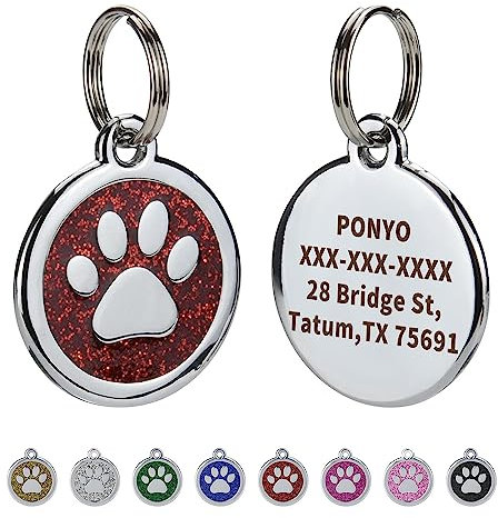Olodeer Personalisierte Haustier ID Tags für Hunde und Katzen, Laser gravierte Name und Nummer, Zink Legierung Nette Pfote geformte Hundehalsband ID Tag (Rot, 1 Stück)