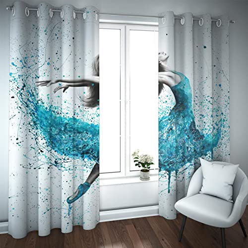 GaNkas Rideaux occultants isolés thermiquement pour Chambre 2 Panneaux Set Ballet Girl Drapes Blue Skirt Rideaux pour Salon Rideau de Style hôtel H229xB168