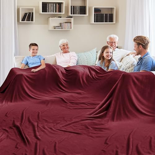 Edenleaf Große übergroße, extra große Fleecedecke, 30,4 x 30,4 cm, kalifornischer King, warmer Begleiter für die ganze Familie, Bett, Sofa, Couch, Reisen, Camping, 308 x 308 cm, Weinrot