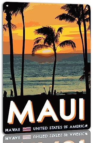 Maui Hawaii United States of America Vintage Retro Blechschild Wanddekoration Plakat Poster Zimmer Büro Restaurant Cafe Club 20,3 x 30,5 cm