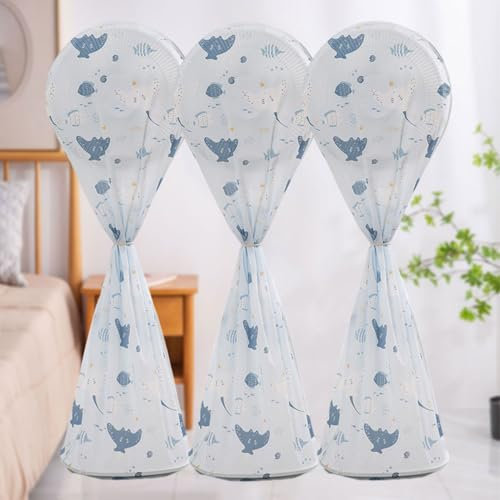 Treer Impermeable Cubierta de Ventilador, Funda Protectora para Ventiladores Elástico Antipolvo Fundas de Ventilador para Ventilador de Pie, Interiores y Exteriores (145x60cm,Pez)