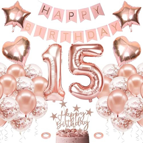 15 Jahr alte Ballon Geburtstagsdekoration, Nummer 15 Geburtstag Ballon Dekoration, Roségold Nummer 15 Geburtstag Ballon Dekoration, Nummer 15 Ballon Geburtstag Dekoration