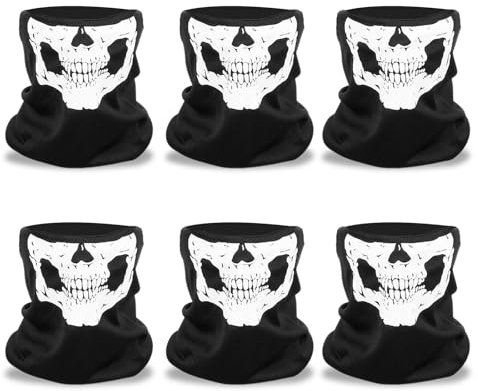 SKHAOVS 6 Stück Totenkopf Maske, Multifunktionstuch, Bedrucktes Halstuch, Ghost Call of Duty, Halloween Gesichtstuch, Vielfalt Bandana für Laufen Wandern Motorrad Cosplay (Schwarz)
