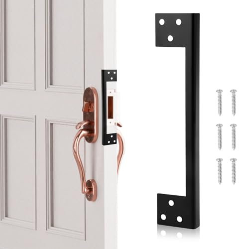 7 Inch Door Latch Guard Plate, Latch Guard Plate Cover Heavy Duty L-Shaped Door Latch Shield Outswing Door Security Protector to Block Access to Door Lock/Deadbolt Latch(Matte Black)