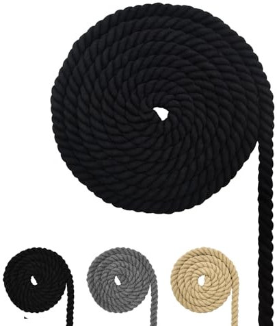 Corde en coton pour macramé, différentes tailles, pour bricolage, cadeaux, noir, 8 mm (20 m)