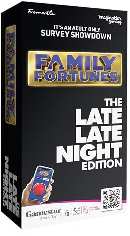 Family Fortunes Late Late Night Edition Card Game, Get Ready for a Family Showdown, 150 Question Cards, 50 Fast Money Cards, Interactive App with Sound Effects from the Show