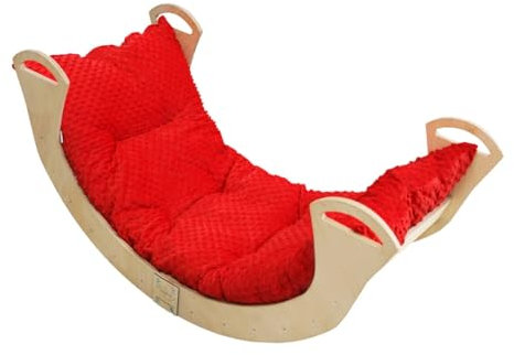 Skyline Kletterbogen mit Kissen Baby Kleinkind Kinder ab 1 Jahr Indoor Klettern Montessori Klettergerüst Holz Wippe Balancewippe Kletterdreieck Kletterwippe Holzwippe Kletterling Holzbogen XL Rote