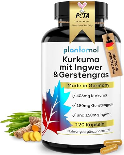 180 Kurkuma Ingwer Kapseln hochdosiert mit Gerstengras & Piperin - Kurkuma Kapseln hochdosiert mit Curcuma Extrakt & Curcumin - 4 Monatsvorrat