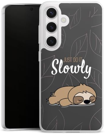 Slim Case kompatibel mit Samsung Galaxy S 24 Silikon Handyhülle transparent Hülle extra dünn Lazy Sunday Sprüche Faultier