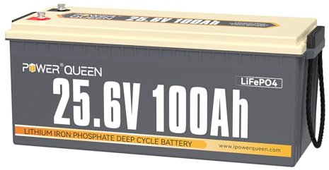 Power Queen 25.6V 100Ah LiFePO4 Batterie, 4000+Deep Zyklus 2560Wh Max. Kapazität 10-Jahres-Lithium-Batterie, 100A BMS wiederaufladbare Batterie für Trooling Motor, Off Grid, Home Notstrom
