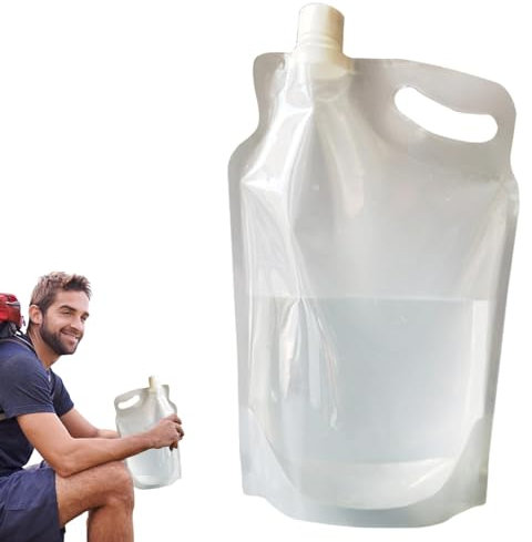 Ruwshuuk Wasserbeutel zum Laufen, transparent, faltbar, Reise-Wasserflasche, 2 l, wiederverwendbar, groß, Camping-Wasserpack, faltbare Wasserflasche für Bergsteigen, Wandern