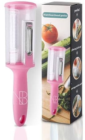 Vegetable Peeler with Storage Container – Round Shape Sharp Julienne Peeler - Easy Non-Slip Hand Grip, Long-Lasting Julienne Slicer for Fruit & Veggies - Perfect for Kitchen