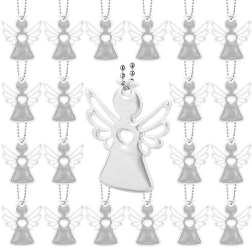 Otuuz 20 Stück Reflektierende Engel Schlüsselanhänger Schutzengel Anhänger Kinder Reflektor Anhänger Reflektierenden Sicherheitsetiketten für Rucksäcke Handtasche Deko Gehen Laufen Mitgebsel