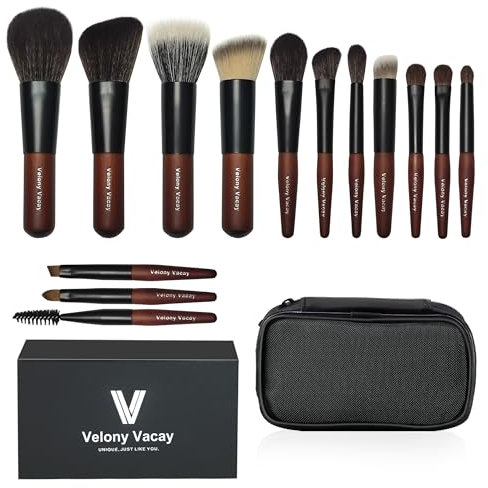 Lot de 14 mini pinceaux de maquillage de voyage en poils synthétiques et naturels pour fond de teint, fard à paupières, blush, poudre, surligneur, contour et anti-cernes