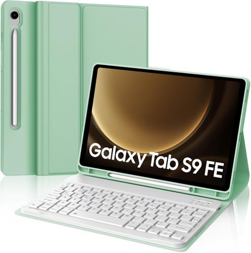 IVEOPPE Keyboard Case for Samsung Galaxy Tab S10 FE/ S9 FE 10.9'', Green | Detachable Wireless Bluetooth Keyboard for Samsung Galaxy Tab S10 FE, UK Layout, Case with Pencil Holder for Galaxy Tab S9 FE