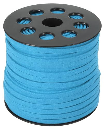 PATIKIL Suede Leather Cord 5 mm 50 Yard, Faux Suede Cord Flat Leather String with Roll Spool for Necklace Bracelet Beading Jewelry Making, Lake Blue