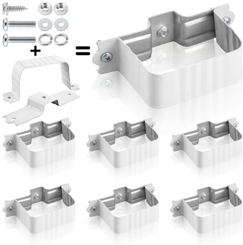 Hicarer 6 Sets Gutter Downspout Straps 2x3 and Downspout Wall Bracket, Gutter Straps Extension Adapter White Aluminum Alloy Gutter Brackets Downspout Holder Attach Exterior Wall