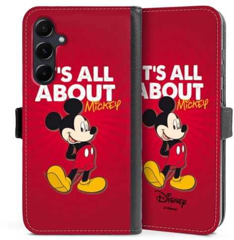 Klapphülle kompatibel mit Samsung Galaxy A 55 5G Handyhülle aus Kunst Leder schwarz Flip Case Maus Offizielles Lizenzprodukt Disney