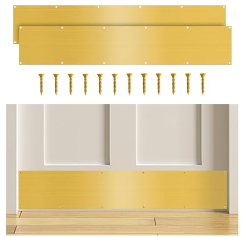 2 Pieces Door Kick Plate for Exterior Door: Mineye 8 X 34 - Kick Plate for Bottom of Door, Front Door Kick Plate with Screws for Interior or Exterior Anti Scratch Door Protection, Gold