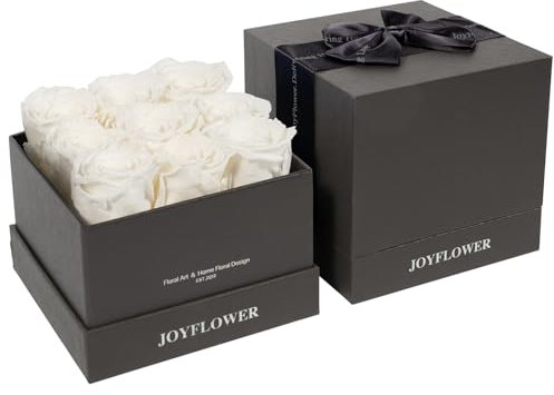 JoyFlower Preserved Flowers in Box, Eternal Roses Gifts for Wife Girlfriend Mom Grandma, 9pcs White Forever Flowers Gift for Delivery on Valentines Mother's Day Christmas Wedding Anniversary Birthday