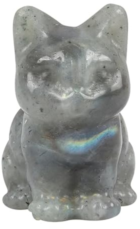Lovionus89 Mondstein Mini glückliche sitzende Katze Kristall Stein Figuren, handgeschnitzte Edelstein Tier Skulptur Home Decor für Katzenliebhaber