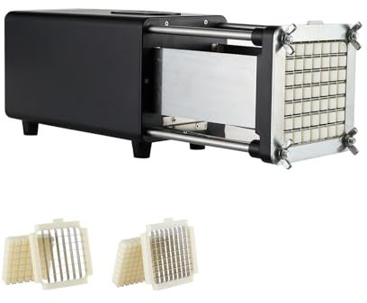 VEVOR Tagliapatatine Elettrico 376 x 117 x 131 mm Tagliapatate con Lame 12,7 mm e 9,52 mm in Acciaio Inossidabile, Tagliapatate e Tritatutto con Piedini Antiscivolo, per Patate, Patatine Fritte, Nero