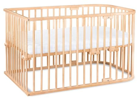 babybay Maxi extra großes Beistellbett aus massivem Buchenholz/Kinderbett Höhe stufenlos verstellbar & umweltfreundlich/Kinderbettset (Natur lackiert)