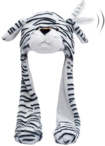 Hpfulseazn Ear Moving Jumping Warm Plush Animal Hats Movable Dancing Ear Flap Hat Earflaps Movable Fluffy Cap(Tiger, Black and White)