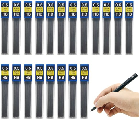 240 stycken stift 0,5 mm HB, okrossbar tryckblyertspenna, okrossbar HB blyertspennor för skrivpennor, rita, läxor
