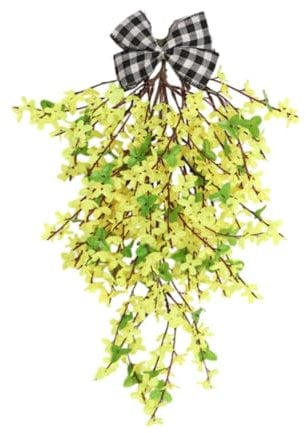 MagiDeal Spring Door Wreath Artificial Flower Teardrop Wreath Artificial Winter Jasmine Hanging Decor Ornament Summer Wreath Garland Spring Wreaths for Front Door Wreath, Yellow