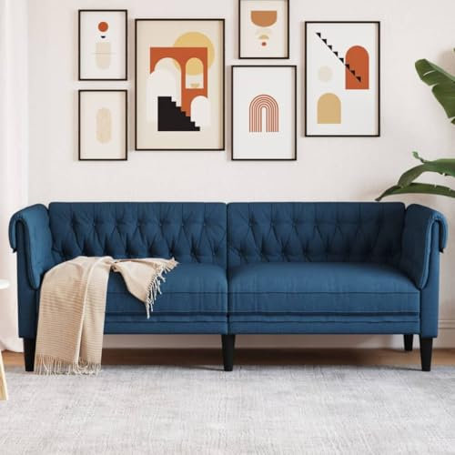 Willood Chesterfield-Sofa 3-Sitzer Blau Stoff