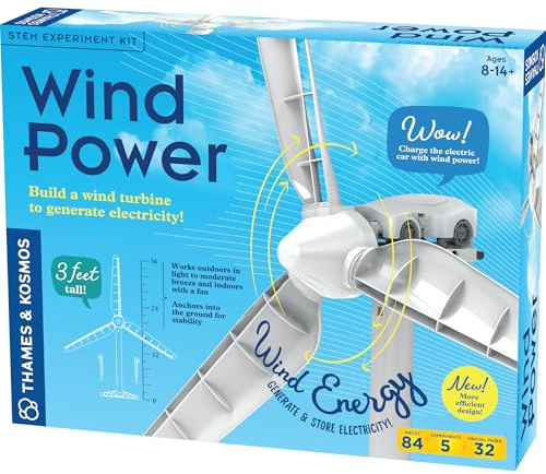 Thames & Kosmos Wind Power V5.0 STEM Experiment Kit, Build a 3ft-Tall Model Wind Turbine & Explore Clean, Renewable Energy, Optimized for Use Outdoors & Indoors, Experiments & Discovery for Ages 8+
