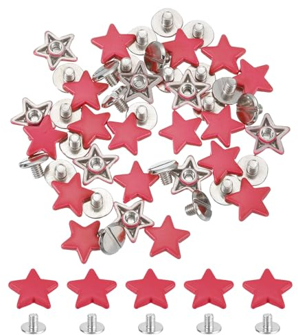 QUARKZMAN 24 Sets Metall Stern Nieten, 12mm Leder Nieten Schraubnieten Punk Ledernieten, Metall Leder Nieten Ziernieten für Lederhandwerk DIY Kleidung Taschen Gürtel, Rot