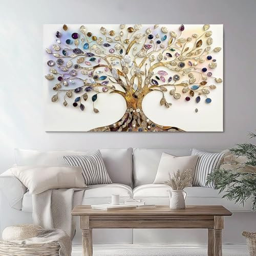 Tableau sur Toile Sans cadre Arbre De Vie Fantastique 150 x 50 cm Décoration Murale Art Décoratif Muraux Peinture Imprimée en HD Salon Chambre Bureau, Or