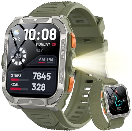 Blackview Reloj Inteligente Hombre Militar - GPS, Linterna, Brújula, AI, 1.91Smartwatch Hombre con 100+ Modos Deportivos, Llamadas/Notificación, Pulsómetro/Oxímetro/Sueño, Pulsera Actividad (W80Pro)
