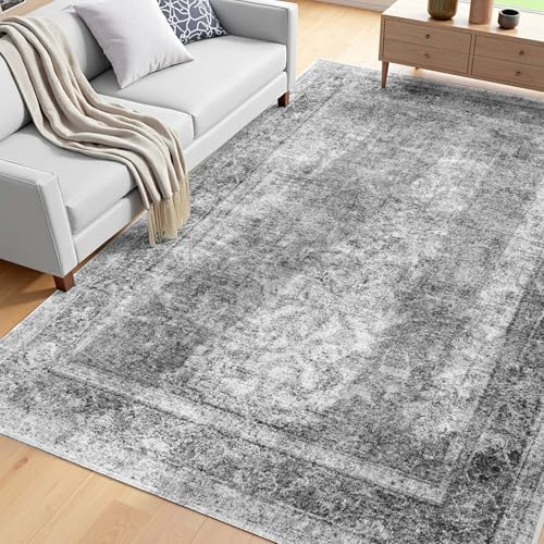 VEVOR Area Rug, 6 x 9 ft Large Washable Boho Rug, Non-Slip and Tear-Resistant Soft Carpet, Pet & Child Friendly Bohemian Area Rugs, Indoor Mat for Bedroom, Living Room, Kids Room, Entryway, Gray