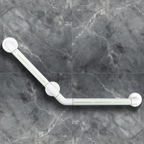 ITSOGOO Barra de Apoyo para Ducha en Ángulo de 135° de Acero Inoxidable para Mayores,45 x 45 cm,Antideslizante Luminosos,Hasta 300 kg,para Bañera,Dormitorio,Escalera,Blanco