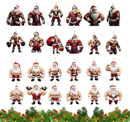 2025 Weihnachtskalender - 2025 2D Acryl Muskeln Weihnachtsmann Ornament Advent Spielzeug | Liebenswertes Weihnachtsschmuck für Familie Jugend Sohn Frauen Freunde