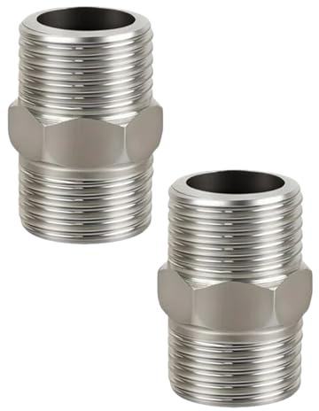 HUVZOR 2 Stück Edelstahl Doppelnippel, 1/2 Duschschlauch Adapter Duschschlauch Verlängerung Gewinde-Rohranschluss Gewindefitting für verschiedene Wasserleitungen oder Luftleitungen verbindenden